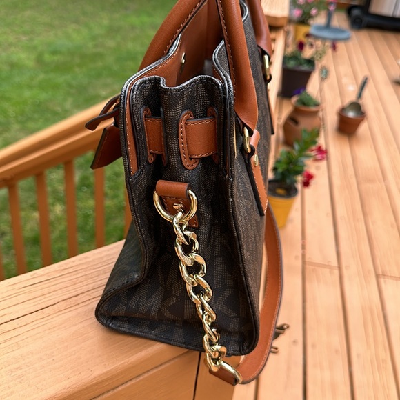 Michael Kors Hamilton Satchel Bag with Gold Chain - Brown - Picture 7 of 15